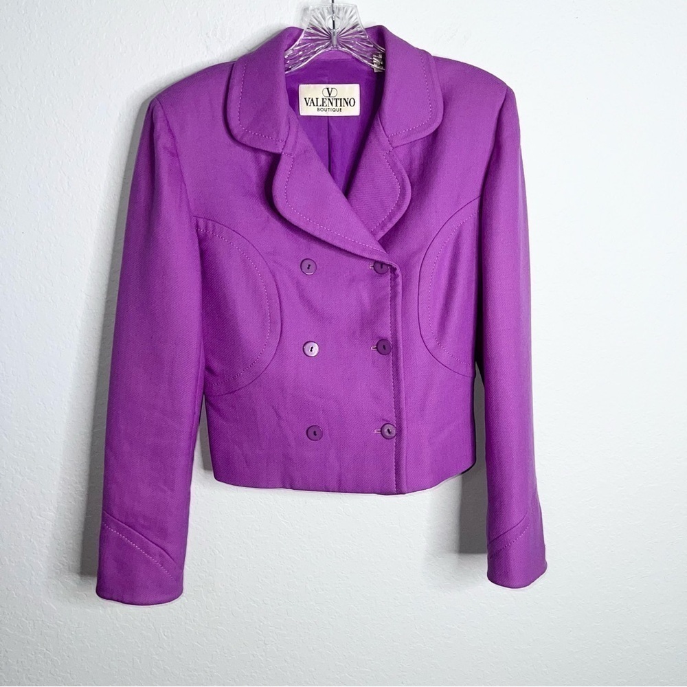 Valentino Boutique Blazer Vintage Size 10 Women Wool Purple Jacket Coat B29 - Picture 2 of 12